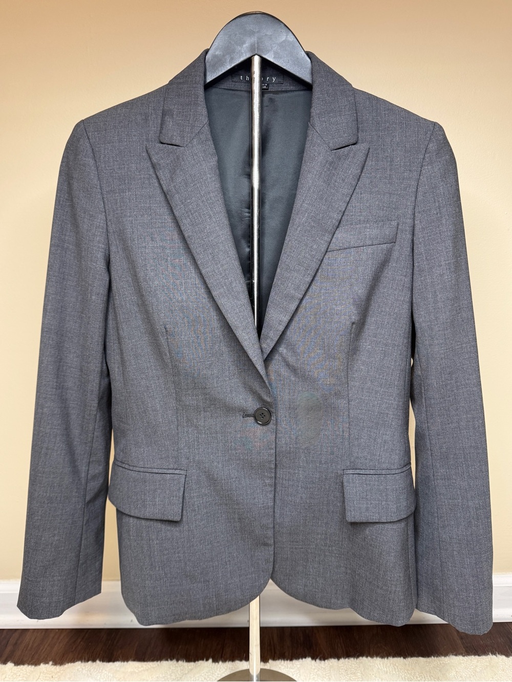 Theory Gabe B Tailor Wool Blazer Jacket Size 8 Heather Gray One Button Office - Picture 6 of 16